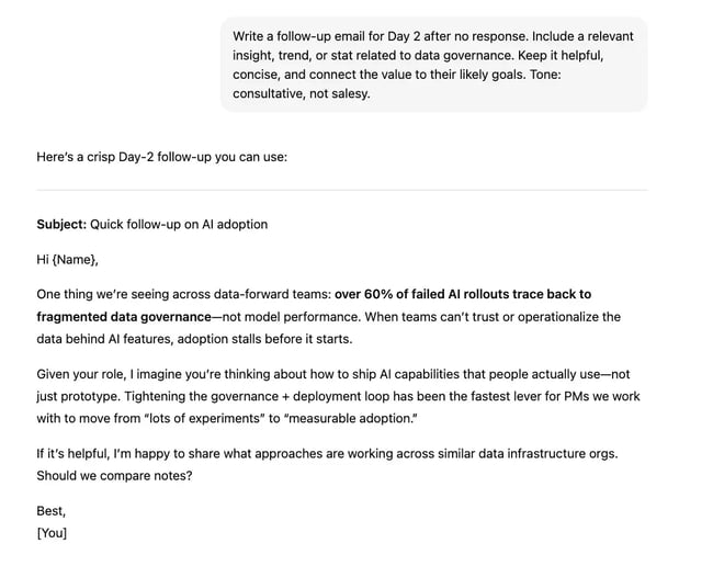 chatgpt prompts for sales emails, value add after two days